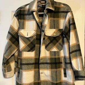 Zara Plaid Jacket in Green and Cream